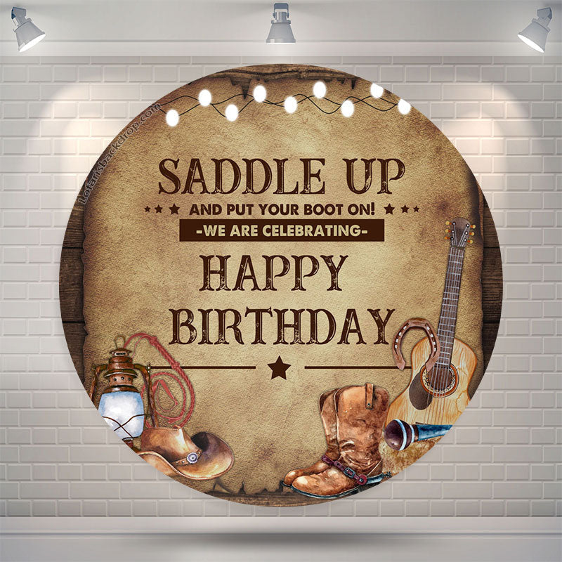 Lofaris Saddle Up Cowboy Circle Happy Birthday Backdrop