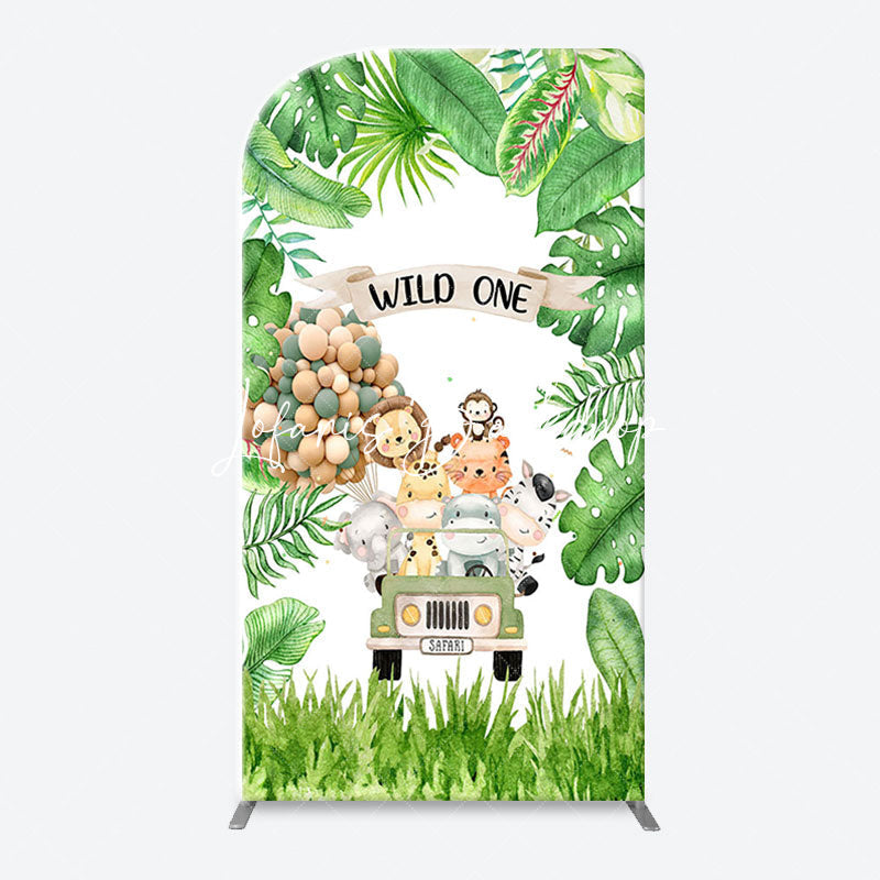 Lofaris Safari Animals Plant Wild One Birthday Arch Backdrop