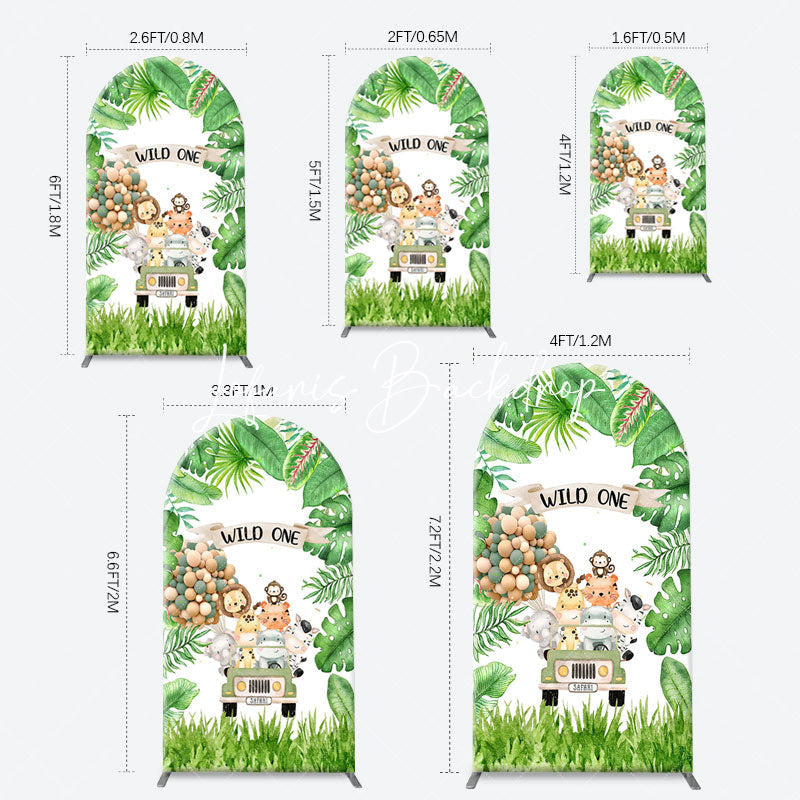 Lofaris Safari Animals Plant Wild One Birthday Arch Backdrop
