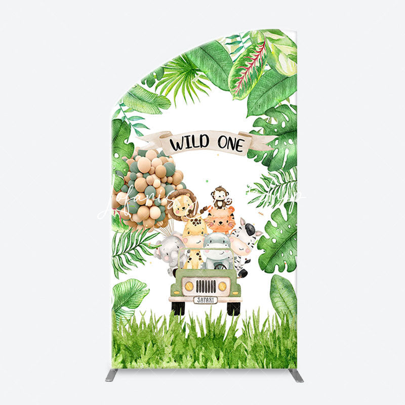 Lofaris Safari Animals Plant Wild One Birthday Arch Backdrop