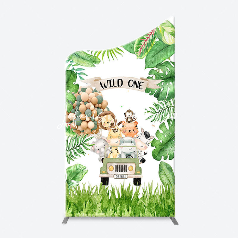 Lofaris Safari Animals Plant Wild One Birthday Arch Backdrop