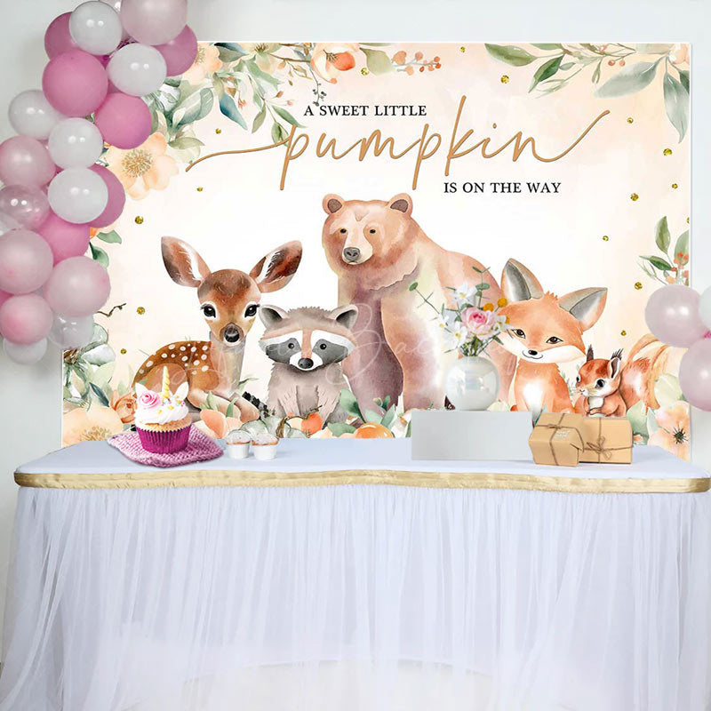 Lofaris Safari Animals Sweet Pumpkin Baby Shower Backdrop