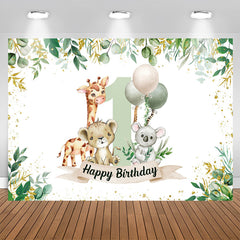 Lofaris Safari Botanical Animals Happy 1st Birthday Backdrop