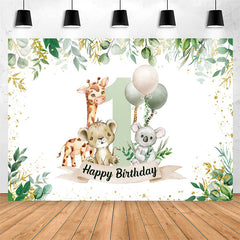 Lofaris Safari Botanical Animals Happy 1st Birthday Backdrop
