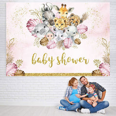 Lofaris Safari Glitter Pink And Golden Baby Shower Backrop