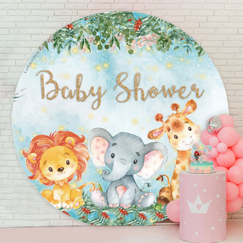 Lofaris Safari Jungle Animals Baby Shower Round Backdrop