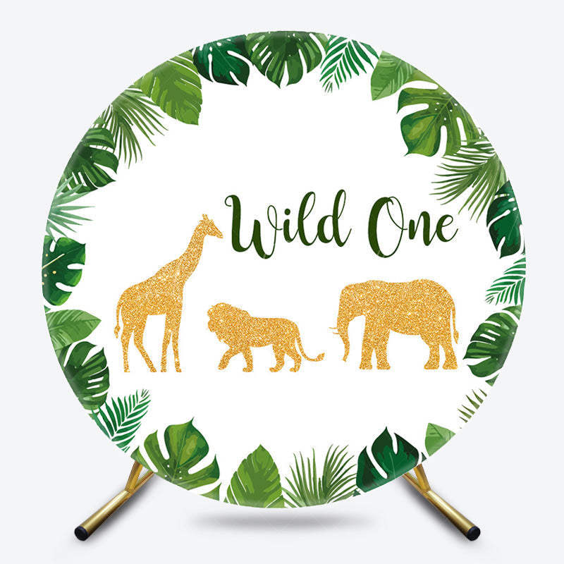 Lofaris Safari Monstera Gold Animals Wild One Round Backdrop