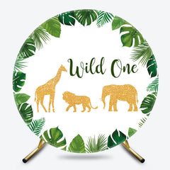 Lofaris Safari Monstera Gold Animals Wild One Round Backdrop
