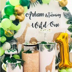 Lofaris Safari Monstera Gold Animals Wild One Round Backdrop