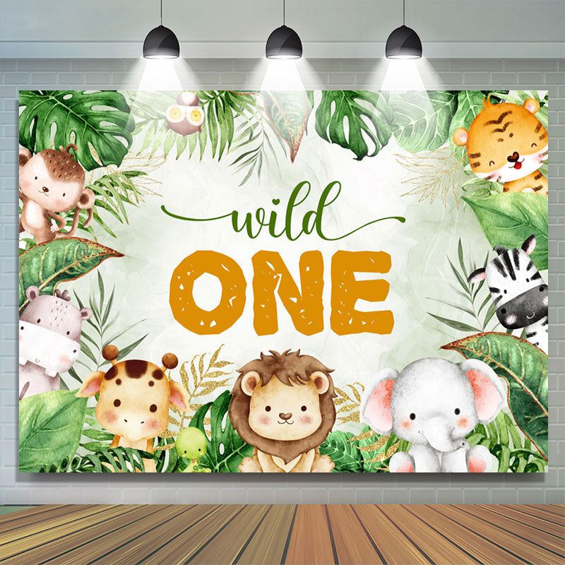 Lofaris Safari Wild Animal Monstera 1st Birthday Backdrop