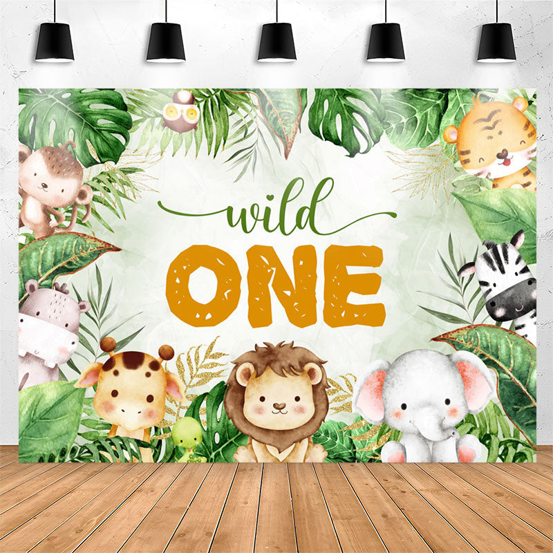 Lofaris Safari Wild Animal Monstera 1st Birthday Backdrop