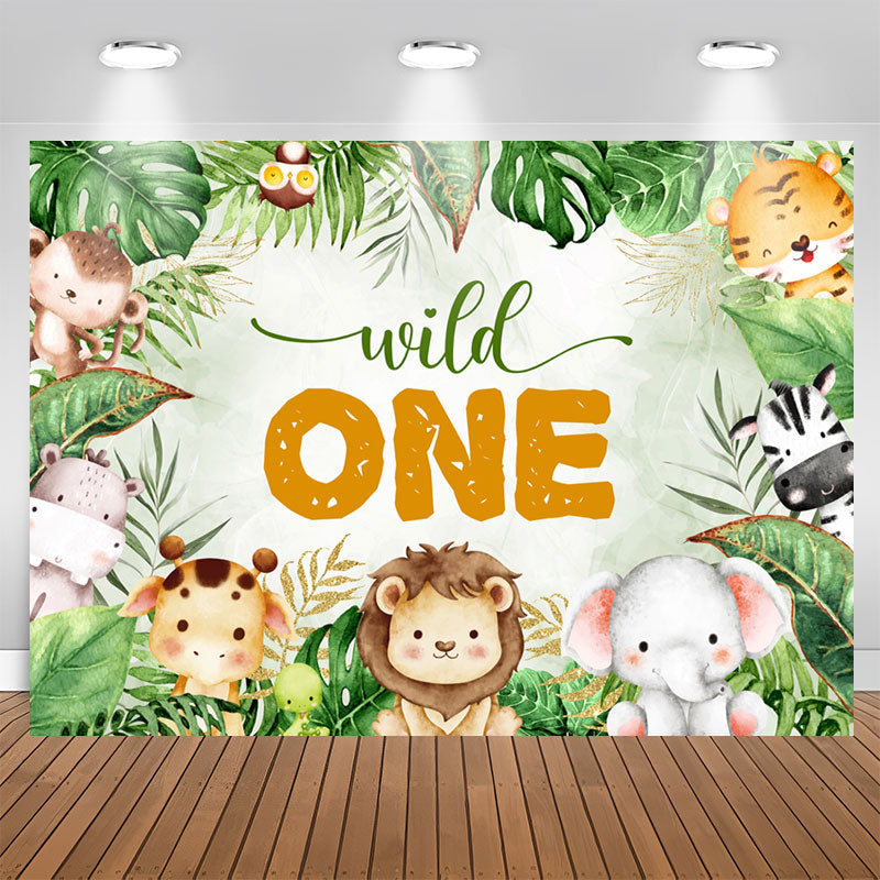 Lofaris Safari Wild Animal Monstera 1st Birthday Backdrop