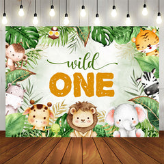 Lofaris Safari Wild Animal Monstera 1st Birthday Backdrop