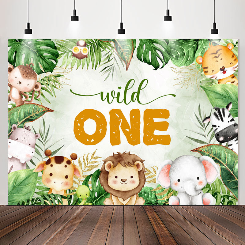 Lofaris Safari Wild Animal Monstera 1st Birthday Backdrop