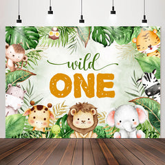 Lofaris Safari Wild Animal Monstera 1st Birthday Backdrop