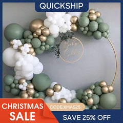 (Ship In 24HR) Sage Green 137 Pack Diy Balloon Arch Kit | Balloon Arch Party Decorations - Gold | White