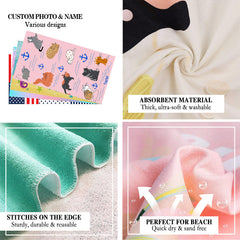 Lofaris Salty Cat Pink Custom Name Kids Beach Towel