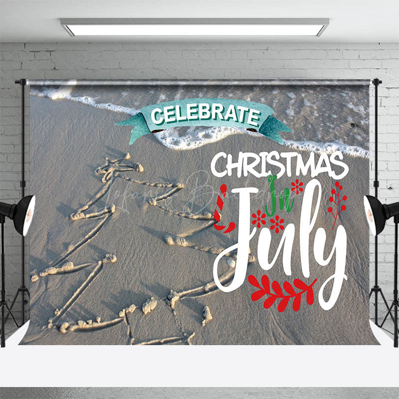Lofaris Sand Beach Tree Celebrate Christmas In July Backdrop