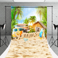 Lofaris Sand Car Surfboard Palm Trees Summer Sweep Backdrop