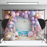 Lofaris Sandy Beach Balloons Coastal Cake Smash Backdrop