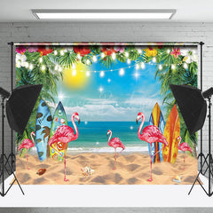 Lofaris Sandy Beach Flamingo Floral Trees Summer Backdrop