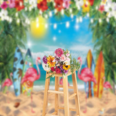 Lofaris Sandy Beach Flamingo Floral Trees Summer Backdrop