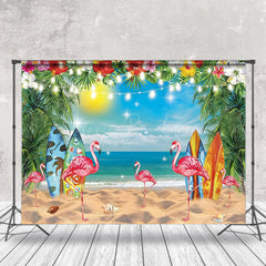 Lofaris Sandy Beach Flamingo Floral Trees Summer Backdrop