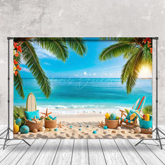 Lofaris Sandy Beach Palm Tree Starfish Shell Summer Backdrop