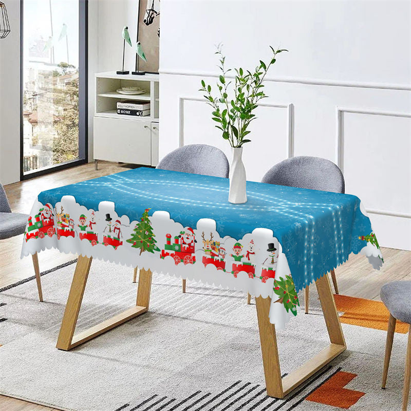 Lofaris Santa Christmas Tree Blue Pattern Rectangle Tablecloth