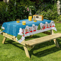 Lofaris Santa Christmas Tree Blue Pattern Rectangle Tablecloth