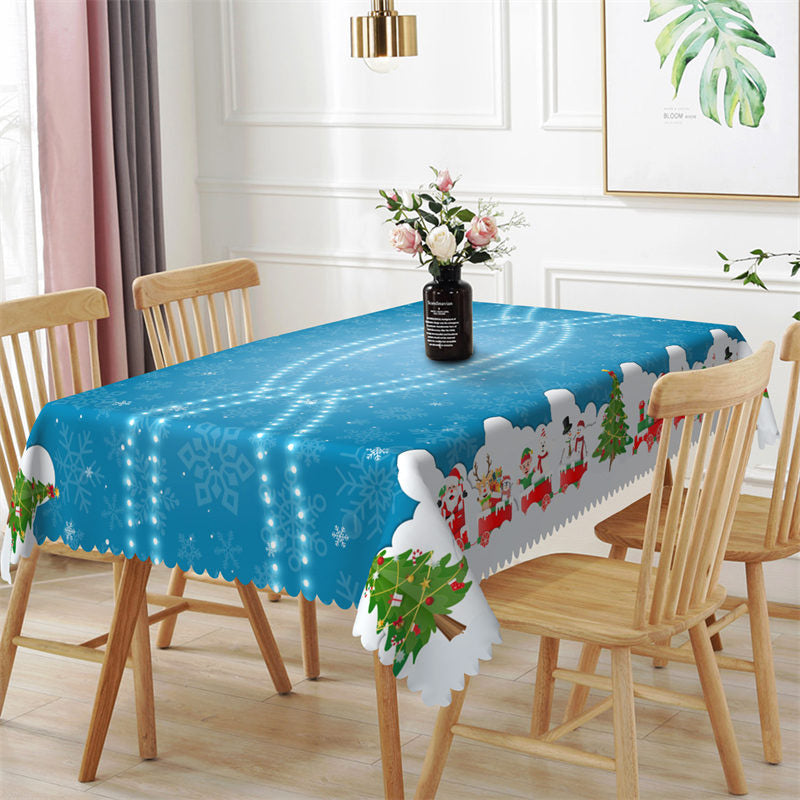 Lofaris Santa Christmas Tree Blue Pattern Rectangle Tablecloth