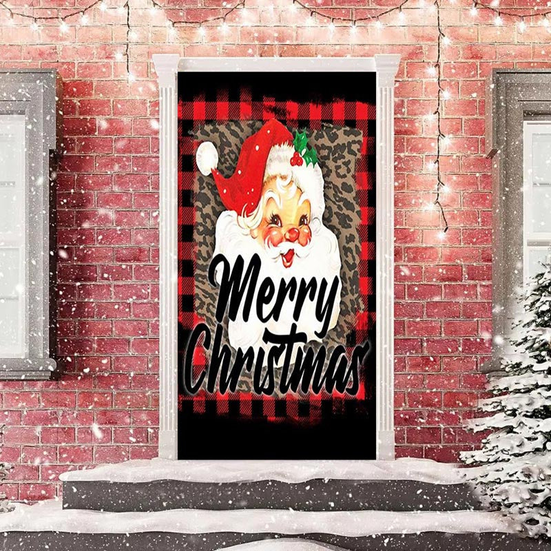 Lofaris Santa Claus Leopard Print Plaid Christmas Door Cover