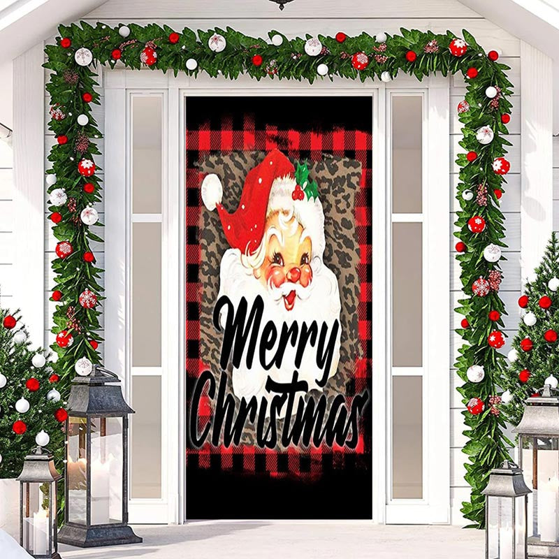 Lofaris Santa Claus Leopard Print Plaid Christmas Door Cover