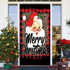 Lofaris Santa Claus Leopard Print Plaid Christmas Door Cover