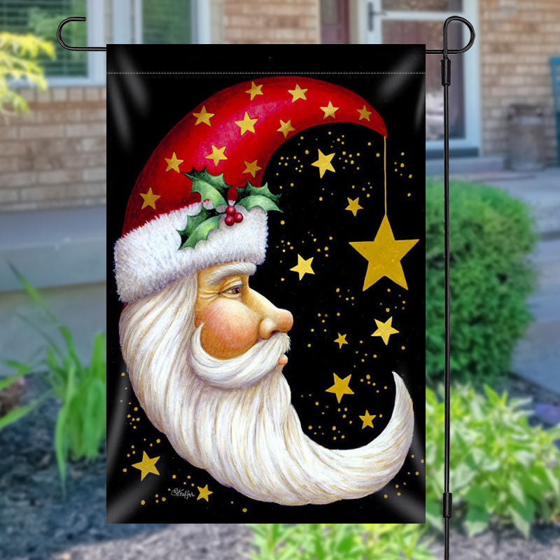 Lofaris Santa Claus Moon Shape Star Christmas Garden Flag