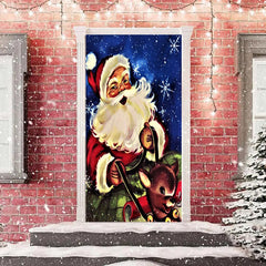 Lofaris Santa Claus Rides Sleigh Elk Christmas Door Cover