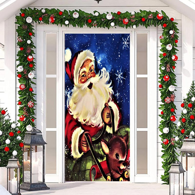 Lofaris Santa Claus Rides Sleigh Elk Christmas Door Cover