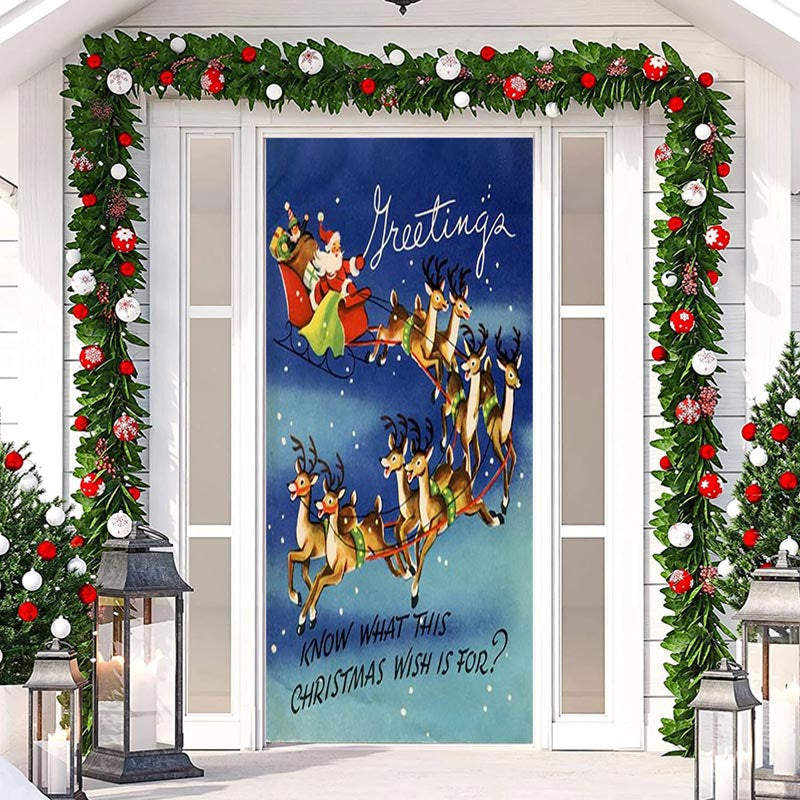 Lofaris Santa Claus Sleigh Elks Blue Christmas Door Cover