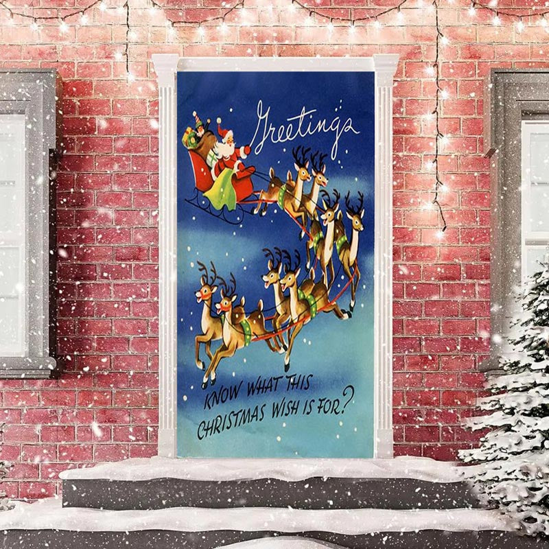 Lofaris Santa Claus Sleigh Elks Blue Christmas Door Cover