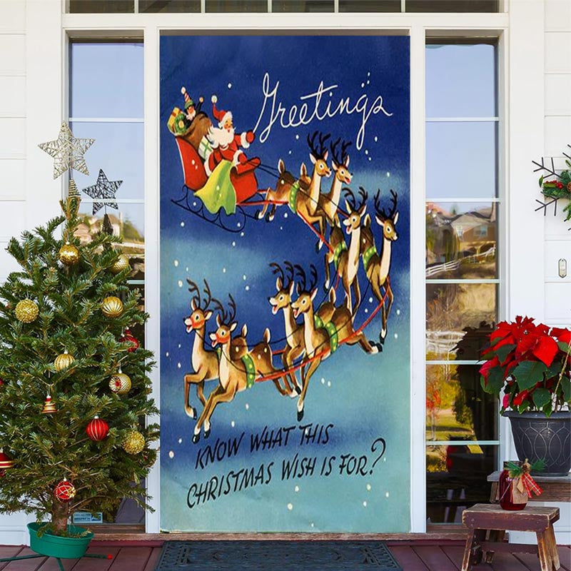 Lofaris Santa Claus Sleigh Elks Blue Christmas Door Cover