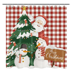 Lofaris Santa Claus Tree Snowman Christmas Shower Curtain