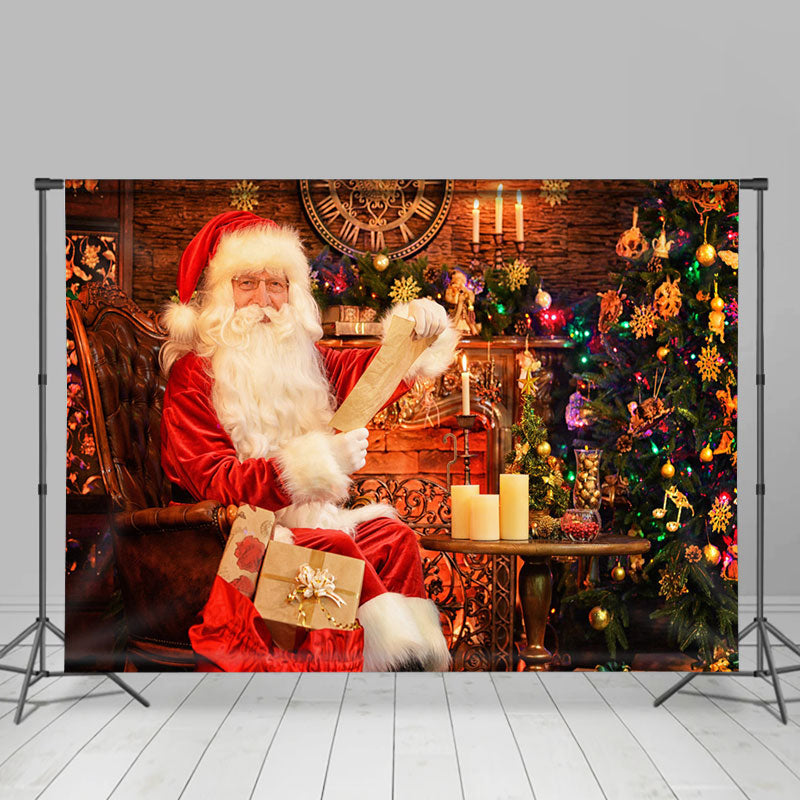 Santa Reading Letter Real Scene Christmas Backdrop - Lofaris