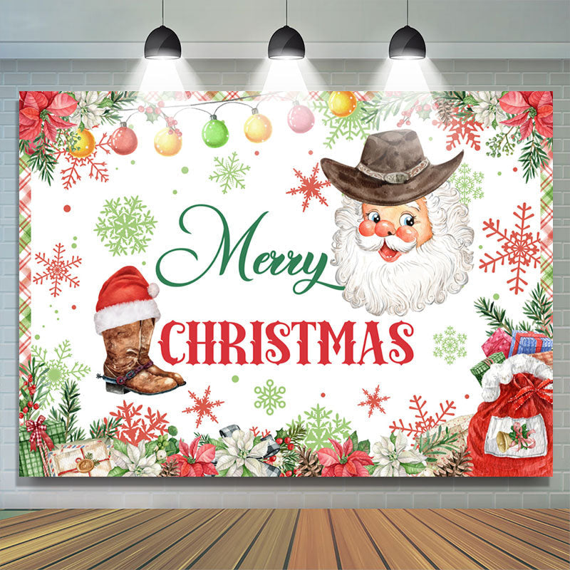 Lofaris Santa Snow Poinsettia Green Red Christmas Backdrop