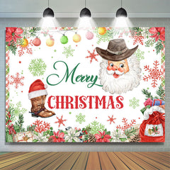 Lofaris Santa Snow Poinsettia Green Red Christmas Backdrop