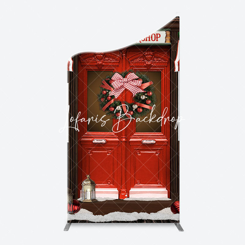 Lofaris Santas Workshop Red Door Arch Christmas Backdrop