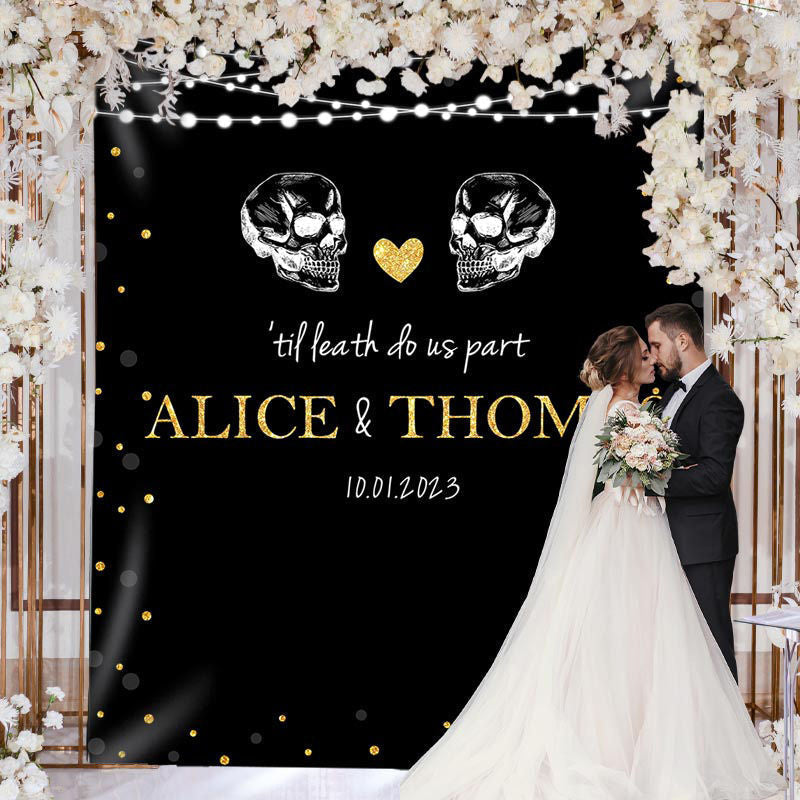 Lofaris Save The Date Black Wedding Themed Skull Party Backdrop