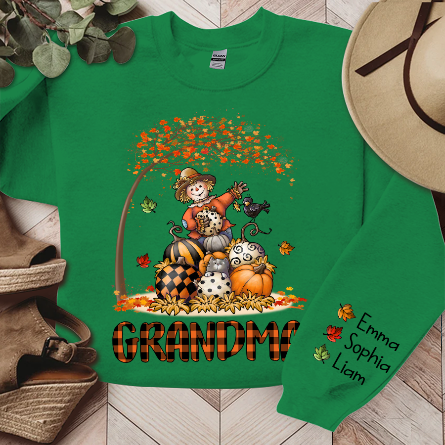 Lofaris Personalized Grandma Punpkins Scarecrow Pumpkin Patch Sweatshirt Gift TH