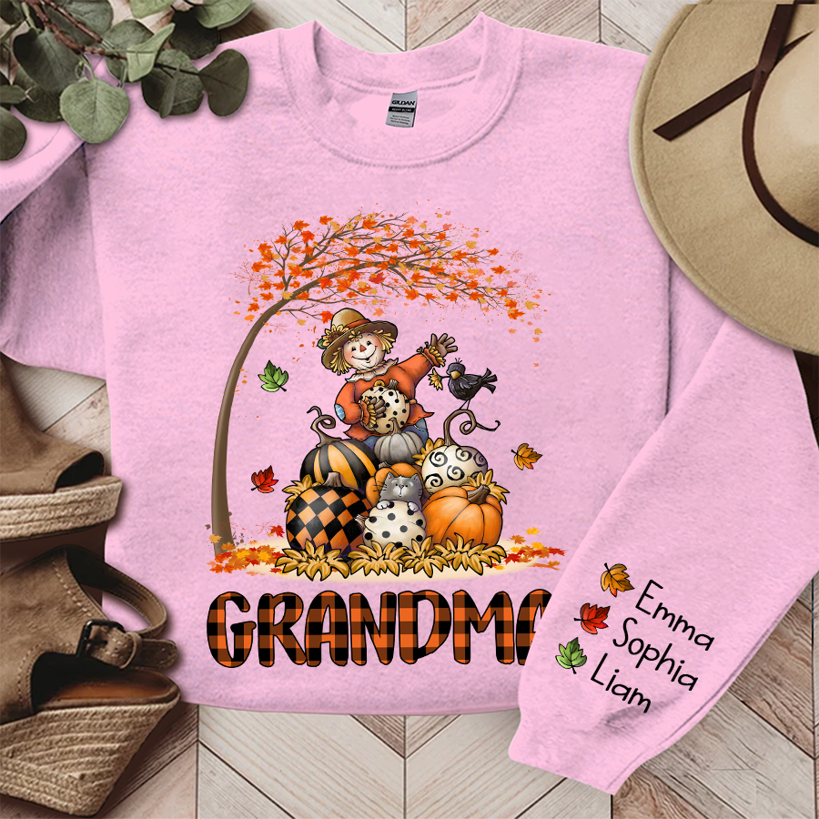 Lofaris Personalized Grandma Punpkins Scarecrow Pumpkin Patch Sweatshirt Gift TH