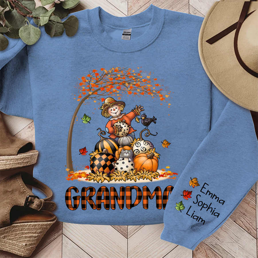 Lofaris Personalized Grandma Punpkins Scarecrow Pumpkin Patch Sweatshirt Gift TH