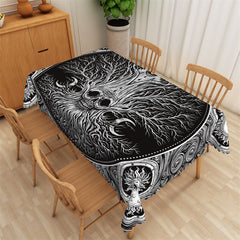 Lofaris Scary Grey Skull Tree Halloween Kitchen Tablecloth